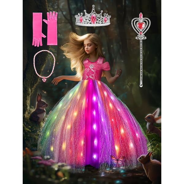 Robe De Princesse Musicale Lumineuse BLINGCOS – Contrôle Par App, Avec 6 Accessoires (cape, Couronne...), Pour Fête, Halloween, Noël