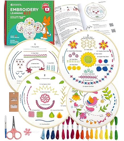 Kit Punto Croce Per Bambini - 6 Schemi Animali, Filo Da Ricamo, Cerchi E Aghi, Ideale Per Portachiavi - Foto 8