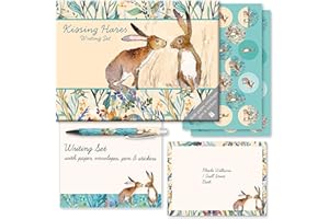 THE GIFTED STATIONERY CO. LTD. TGSC | Kissing Hares Gifted Stationery Letter Writing Sets | Ballpoint Pen with 32 x A5 Letter Paper Sheets & 16 x envelopes | Writing paper & envelopes | Letter Writing Set & 2 sheets of letter seals