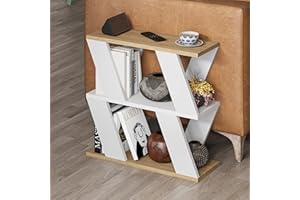 HOCUS PICUS Hocuspicus Narrow Side Table with 2 Storage Shelf | 2 Tier Side Table | Slim End Table | Modern Design Sofa Table | Living Room, Office | Many Colour Options | 60x22x57cm (Oak, White)