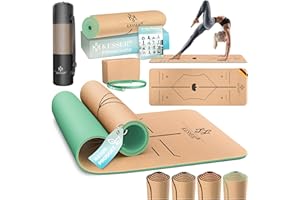 ‎KESSER KESSER® Yogamatte Kork Inkl. Tragegurt Tasche & Yoga-Block Gymnastikmatte Yoga Matte rutschfest aus Naturkautschuk TPE Fitnessmatte, 183 x 62 Trainingsmatte für Fitness Sportmatte, Gymnastik extradick