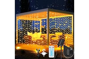 RJEDL Rideau Lumineux Solaire, 3x3m 300 LED guirlande lumineuse solaire avec 2 méthodes de chargement 2 types de contrôle 8 modes Timer extérieur/intérieur Guirlande lumineuse pour Noël