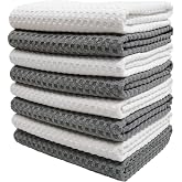 Polyte - Waffle Knit Microfiber Tea Towel - Ultra Premium - Pack of 8 (Grey | Lint-free, quick drying