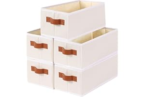 YheenLf Faltbarer Aufbewahrungskorb,Stoffspeicherbox mit Griff,verwendet für die Organisation von kleinen Körben in Badezimmern,Schränken und Regalen (Beige,38x15.5x13cm,5-Pack)