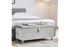 Vida Designs Valencia Storage Ottoman, Fabric in Silver Velvet, 100x40x44cm - Storage Ottoman with Lift-Up Lid, Ideal for Toys, Bedding & Footstool Use | UKFR Certified