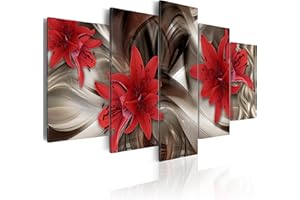 CUADROS B&D XXL murando Cuadro en Lienzo Flores 200x100 cm Impresión de 5 Piezas Material Tejido no Tejido Impresión Artística Imagen Gráfica Decoracion de Pared rojo Naturaleza Abstracto b-C-0088-b-o