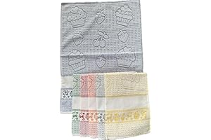 OM DOLCE CASA M&O Strofinacci con Tela Aida per Ricamo Misura CM 50X70 100% Cotone Pacco da 6 Pezzi Modello Muffin Prodotto in Italia