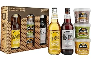 MR TUBS PORK CRACKLING Mr Tubs Premium Pork Crackling & Beer Gift Set - 3 x Crackling Flavour Tubs & 2 x 500ml Beer - Pork Scratchings Meat Snack with Real Ale (Twisted Spire & Old Henry), from Award-Winning UK Brewery