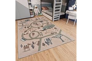 Hanse Home Adventures Tapis pour Enfant - Tapis de Jeu pour Chambre d'enfant et d'adolescent - Motif Rue - Motif Animaux de la Jungle - Gris - 120 x 170 cm