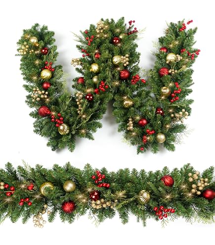 LED Tannengirlande 274 Cm – Mit Zapfen & Schleifen, 50 LED Warmweiß | Batteriebetrieben Mit Timer | Weihnachtsdeko