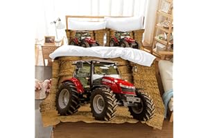 ‎PQCXXA PQCXXA Kinder Traktor Bettwäschem Traktoren bettwäsche Mikrofaser Bettwäsche für Kinder Jungen mit Reißverschluss und 2 Kissenbezug 80x80 cm (Rot, 135x200cm)
