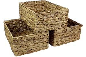 POP-IT-IN-A-PELICAN Rectangular Water Hyacinth Small baskets for storage Natural colour wicker basket shelves open Decorative gift box Small bathroom mini tray makeup bathroom Kitchen organiser (Large 32cm, 3x Basket)