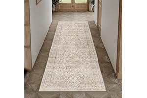 HUGEAR Vintage Hallway Runner Beige Long Area Rug 60x180cm Washable Non Slip Rugs Lounge Bedroom Kitchen Bedside Office Indoor Carpet Low Pile Carpets Runners