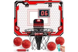 SYNCFUN Light Up Indoor Basketball Hoop for Kids,Mini Over The Door Basketball Hoop, with Electronic Scoreboard & 4 Balls,Basketball Toy Gift for Boys Girls Age 3 4 5 6 7 8 9 10 11 12 Years(Red)