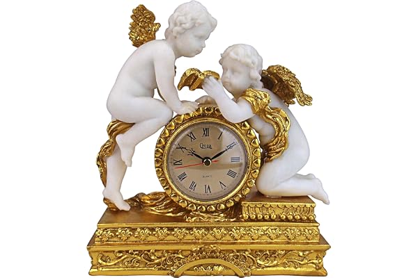 Design Toscano KY72570 Chateau Carbonne Cherub Mantel klockstaty, 26,5 cm, polyresin, guld och