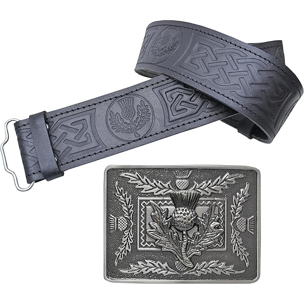 I LUV LTD Maçonnique Kilt Boucle de Ceinture Hommes Chardon Celtique Finition Antique 3.5 x 2.75 Fabriqué en Ecosse