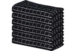 beSunshine 1x to 12x Pack 100% Egyptian Cotton Jumbo Country Check Terry Tea Towels Kitchen Dish Towel (Black, 3)