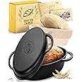 KRUSTENZAUBER 34 cm cast iron roasting dish with lid, oven-safe, including proofing basket, oval cast iron pot, bread baking, ideal as an oven mould, roasting dish induction, bread baking pot, bread