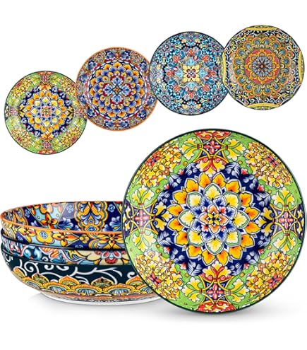 vancasso SIMI 830 ml Cereal Bowls Set of 6, Ceramic Soup Bowls, Dishwasher and Microwave Safe, Serving Dishes with Double-Sided Pattern for Cereals