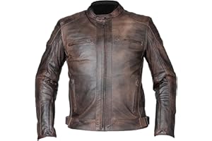 RKsports 06 Mens Casual Fashion Leather Motorcycle Antique Brown Jacket with Armour
