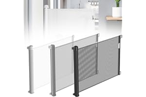 YARDIN Rejilla de protección para escaleras, extensible para bebés y mascotas, protección para escaleras, puertas, interiores y exteriores (0-180 cm, 87 cm de alto, blanco)