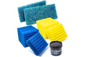 VIALIA 10x Filterschwämme Ersatzteil Set für Kammerfilter CBF-350B, 4 Blaue und 4 gelbe Schwämme, 2 Japanmatten, mit Filterstarter, 22,5x20x8,5 cm pro Schwamm