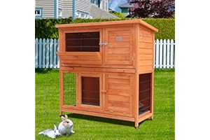 BUNNY BUSINESS 41" 2-Tier Double Decker Rabbit/Guinea Pig Hutch Hutches with Sliding Trays & Ramp (RED)