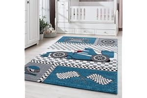 Carpetsale24 Alfombra Infantiles, Color Azul, diseño de Coches de Carreras, 3374, Alfombra Rectangular, Alfombras habitación Infantil-habitación bebé, 120 x 170 cm