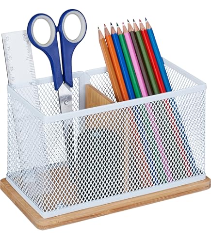 Relaxdays letter tray, 3 compartments, HBD 20 x 29 x 14 cm, metal & bamboo, standing, large, sorting tray letters, natural/black