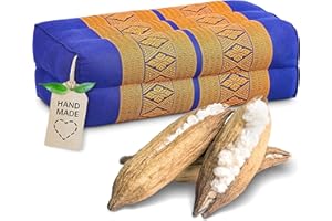 ‎LIVASIA livasia Block Yogakissen eckig - 17x34x12cm - Meditationskissen mit Kapok, Stützkissen Bolster rechteckig, Yoga Pilates Zubehör Nackenkissen, Thaikissen fest handgefertigt (Blau/Gelb)