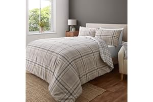 Catherine Lansfield Kelso Check Reversible Double Duvet Cover Set with Pillowcase Natural