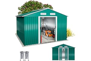 GARDEBRUK® Cobertizo de Jardín 8 m² 312x257x178 cm Caseta Metálica Exterior 15m³ con Base Puerta Corrediza Verde