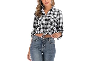 Enjoyoself Damska bluzka w kratkę, z długim rękawem, flanelowa, 100% bawełna, zapinana na guziki, bluzka koszulowa na co dzień i Oktoberfest