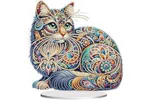 CAYUDEN Adorno Acrílico Pintura de Diamante, 5D Acrílico Pintura de Diamantes de Sobremesa DIY Diamond Painting Tabletop Decoración de Mesa Gato Forma Especial Diamante Artes Kit para Niños Adultos