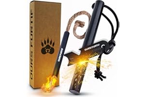 OURS FURTIF Pedernal Supervivencia Profesional - Piedra de Fuego XXL - Ferrocerio de Calidad 12mm - 20 000 usos - Encendedores de Fuego + Paracord + Bolsa - Camping Accesorios, Bushcraft, Rascador Multiusos