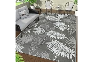 Falflor 150x245cm Outdoor Reversible Rug Waterproof Outdoor Patio Rug Plastic Large Floor Mat Lightweight Indoor Outdoor Rug Carpet Plastic Straw Rug for Camping Deck RV Backyard Picnic (Grey)
