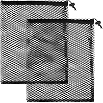 2 Mesh Trekkoord Tassen - Grote Organizer Opbergzakken in Zwart Nylon Net voor Zwemmen, Strand en Zwembad (40x40cm