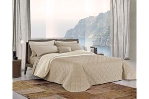 CLARA HOME MILANO Clara Home Trapuntino Copriletto Primavera Estate Tinta Unita Double Face MADE IN ITALY (Matrimoniale 2 piazze, Panna/Tortora)