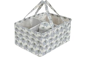 Babycurls Portable Baby Nappy Diaper Organiser Caddy XL With Carry Handles & Bottle Warmer 3 Large Compartments 10 Side Pockets For Wipes & Nappy Sacks (Grey Elephants)