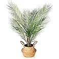 Kazeila Large Artificial Plants in Pot 80cm Artificial Palm Tree with Woven Seagrass Belly Basket Fake Plants Faux Plant Indoors Areca Palm Tree for Home Living Room Decor(1 Pack)
