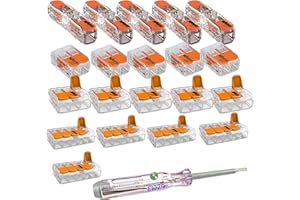 Wago Durchgangsverbinder Starter Set: [5x 221-2411] [5x 221-412] [5x 221-413 [5x 221-415] ultimative Verbindungslösung. inkl. [EW24 Phasenprüfer]zum messen des Stromes