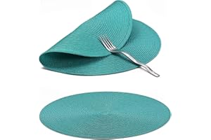 URBAN LIFESTYLE Manteles 38 cm Ø Juego de 6 Piezas Helena (Turquesa) Manteles Individuales Lavables para Comedor Manteles Individuales Redondos para Cocina Banquete de Boda