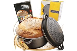 ‎FLAVEMOTION Flavemotion Gusseisen Topf Brotbackform - 26cm Schmortopf, Gusseiserner mit Deckel, Gusseisentopf Brot Backen Brottopf Bräter, Brotbacktopf backofenfest Dutch Oven Töpfe Gusseisenpfanne Kochtopf