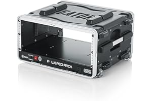 Gator Cases Lightweight Molded 4U Rack Case with Built-in Power Supply, Heavy Duty Latches, Retractable Tow Handle, and Recessed Wheels; 19.25" depth (GRR-4PL-US)