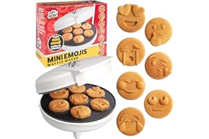 WAFFLE WOW! Kosiy Máquina para hacer gofres con caras sonrientes de emojis mini - Crea 7 Waffle o panqueque únicos y geniales - Con una cara de beso, una sonrisa y más, divertido regalo de desayuno para niños