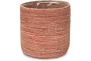 Decorasian Pot de fleurs en jonc de mer - Pot tressé - Panier décoratif avec insert en film plastique de style bohème - Naturel/rose - 30 cm