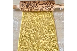 PRÉ Rouleau a Patisserie avec Motif Bois Grave, Rouleau à Pâtisserie Decoratif, Pour DIY Faire et la Décoration de Biscuits avec Embossage par Algis Crafts
