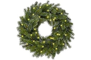 Stephans Möbelbörse Door Wreath with Lighting, Diameter 40 cm, 49 LEDs, Classic Illuminated Advent Wreath, Artificial Christmas Wreath, Hanging Wreath, Christmas for Indoor and Outdoor Use, Battery