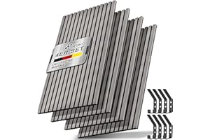 TRESKO® 4 Stück Akustikpaneele Holz 120×60 cm inkl. 8x Kleiderhaken | Wandverkleidung Eiche Grau als 3D Lamellenwand | Holzpaneele Paneele für Schallschutz | Akustik Wandpaneele mit Montageset