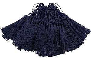 MAKHRY 100pcs 13cm/5 Inch Silky Floss bookmark Tassels with 2-Inch Cord Loop and Small Chinese Knot for Jewelry Making, Souvenir, Bookmarks, DIY Craft Accessory (Dark Blue)